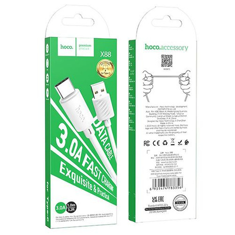 HOCO KABEL USB-C SZYBKIE ŁADOWANIE WZMACNIANY FAST CHARGING QC 3A 1M