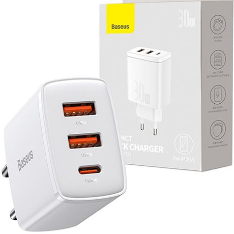 Ładowarka sieciowa Baseus 2xUSB-A USB-C QC 30W kostka do telefonu / tabletu