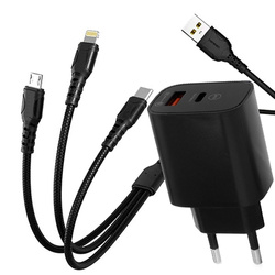 SZYBKA ŁADOWARKA SIECIOWA PD 20W 3A QC + KABEL do Lightning USB-C Micro 3w1