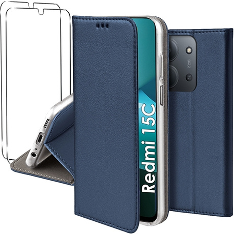 Etui do Xiaomi Redmi 15C 4G / 5G skórzane magnetyczne z klapką + 2x SZKŁO HARTOWANE