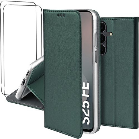 Etui do Samsung Galaxy S25 FE skórzane magnetyczne z klapką + SZKŁO HARTOWANE