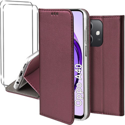 Etui do Oppo A40 / A40m skórzane magnetyczne z klapką + 2x SZKŁO HARTOWANE