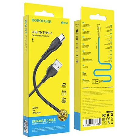 Borofone SZYBKI KABEL USB-C QUICK CHARGE 3A 1M