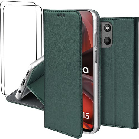 Etui do Motorola Moto G15 / G15 Power / G05 skórzane magnetyczne z klapką + 2x SZKŁO HARTOWANE