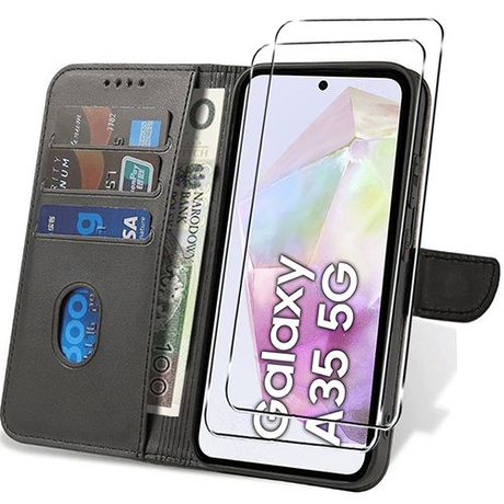 Etui do Samsung Galaxy A35 5G SKÓRZANE SKIN + 2x SZKŁO 9H