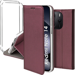 Etui do Xiaomi Redmi Note 14 4G skórzane magnetyczne z klapką + 2x SZKŁO HARTOWANE