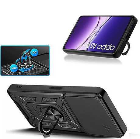 Etui do Oppo A5 Pro 5G SLIDE RING CASE PANCERNE + 2x SZKŁO HARTOWANE