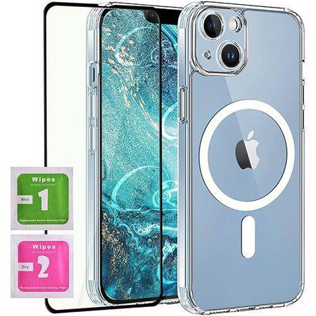 ETUI do iPhone 13 MagSafe Silicone Case + SZKŁO HARTOWANE 5D na cały ekran