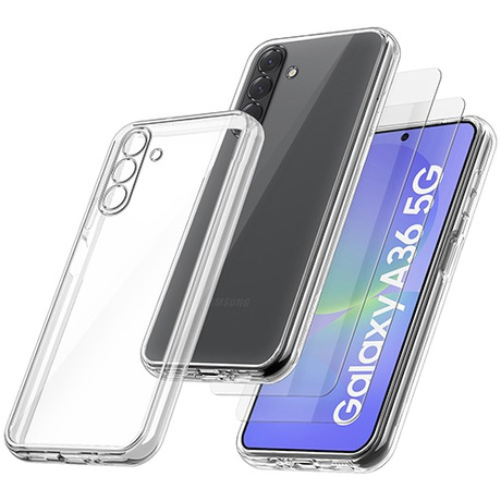 Etui do Samsung Galaxy A36 5G WZMACNIANE 360° CLEAR CASE + 2x SZKŁO HARTOWANE