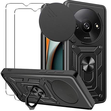 Etui do Xiaomi Redmi A3 SLIDE RING CASE PANCERNE + 2x SZKŁO HARTOWANE