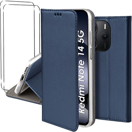 Etui do Xiaomi Redmi Note 14 5G skórzane magnetyczne z klapką + 2x SZKŁO HARTOWANE