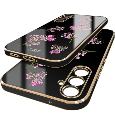 Etui do Samsung Galaxy A17 5G WZORY GLAMOUR ze złotą ramką + SZKŁO