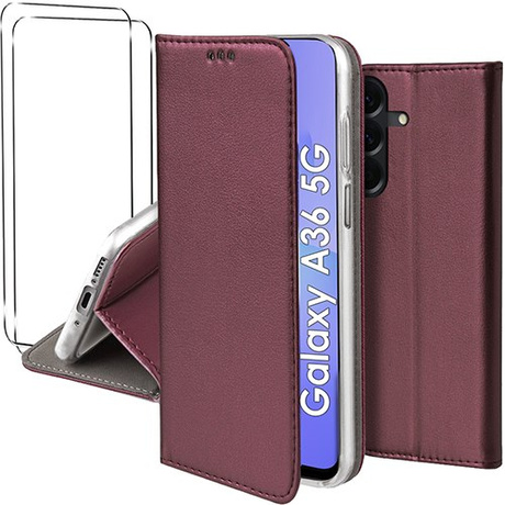 Etui do Samsung Galaxy A36 5G skórzane magnetyczne z klapką + 2x SZKŁO HARTOWANE