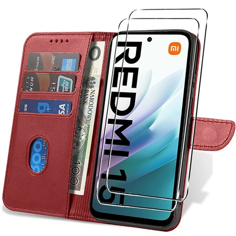 Etui do Xiaomi Redmi 15 4G / 5G SKÓRZANE SKIN + 2x SZKŁO HARTOWANE 9H