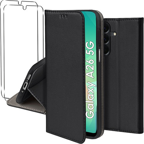 Etui do Samsung Galaxy A26 5G skórzane magnetyczne z klapką + 2x SZKŁO HARTOWANE