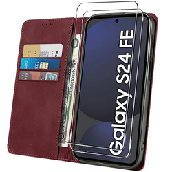Etui do Samsung Galaxy S24 FE Skórzane Magnetyczne + 2x SZKŁO HARTOWANE 9H