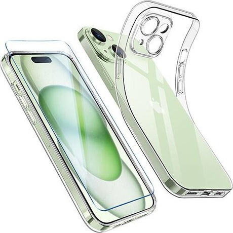 Etui do iPhone 15 WZMACNIANE 360° CLEAR CASE + SZKŁO HARTOWANE