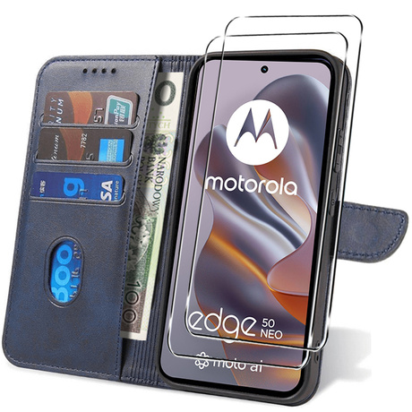 Etui do MOTOROLA Edge 50 Neo Skórzane Portfel SKIN CASE + 2x SZKŁO 9H