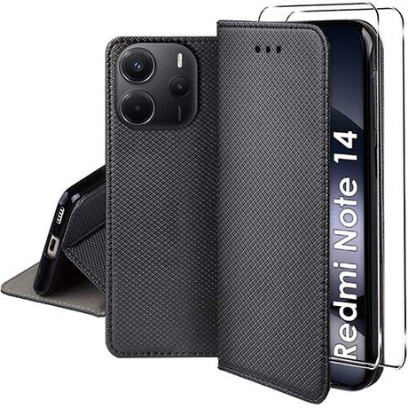 Etui do Xiaomi Redmi Note 14 4G SMART MAGNET CASE + 2x SZKŁO HARTOWANE