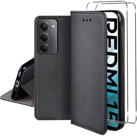 Etui z klapką do Xiaomi Redmi 15 4G / 5G SMART MAGNET CASE + 2X SZKŁO HARTOWANE