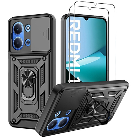 Etui do Xiaomi Redmi 15C 4G / 5G SLIDE RING CASE PANCERNE + 2x SZKŁO HARTOWANE