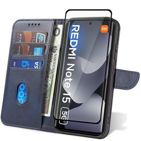 Etui do Xiaomi Redmi Note 15 5G SKÓRZANE SKIN + 5D SZKŁO HARTOWANE
