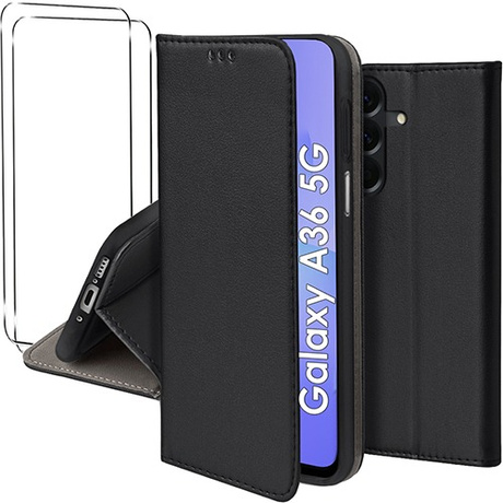 Etui do Samsung Galaxy A36 5G skórzane magnetyczne z klapką + 2x SZKŁO HARTOWANE