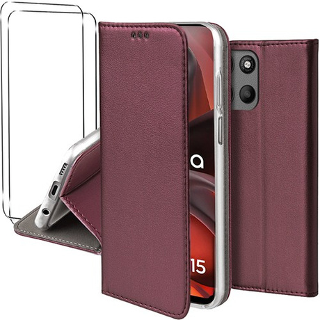 Etui do Motorola Moto G15 / G15 Power / G05 skórzane magnetyczne z klapką + 2x SZKŁO HARTOWANE