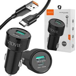 VIDVIE Ładowarka samochodowa PD QC 20W USB + kabel USB-C