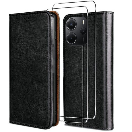 Etui do Xiaomi Redmi Note 14 5G SKÓRZANE PORTFEL CASE + SZKŁO HARTOWANE