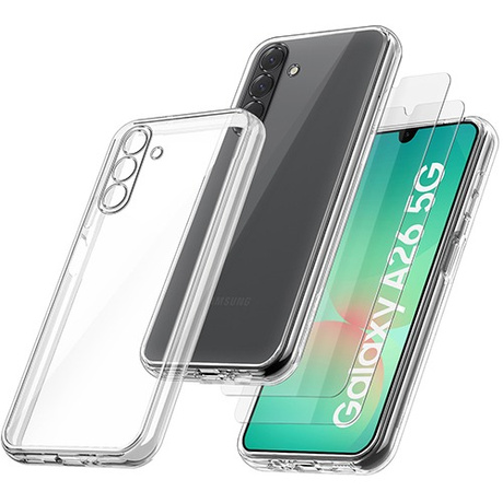 Etui do Samsung Galaxy A26 5G WZMACNIANE 360° CLEAR CASE + 2x SZKŁO HARTOWANE