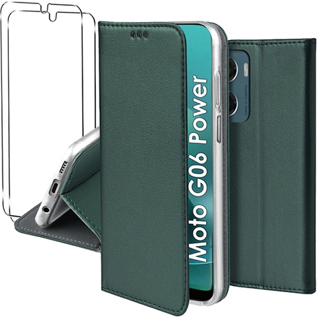 Etui do Motorola Moto G06 / G06 Power skórzane magnetyczne z klapką + 2x SZKŁO HARTOWANE