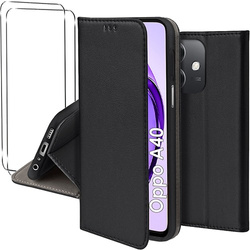 Etui do Oppo A40 / A40m skórzane magnetyczne z klapką + 2x SZKŁO HARTOWANE