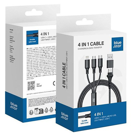 Kabel 4w1 USB-C - USB-C Typ C Lightning micro USB PD do TELEFONU LAPTOPA