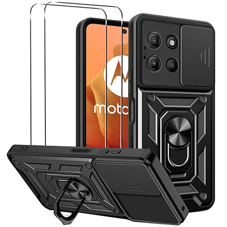 Etui do Motorola Moto G15 / G15 Power SLIDE RING CASE PANCERNE + 2x SZKŁO HARTOWANE