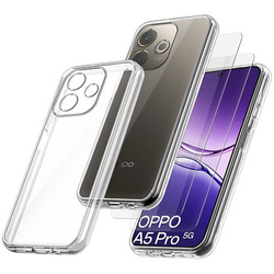 Etui do Oppo A5 Pro 5G WZMACNIANE 360° CLEAR CASE + 2x SZKŁO HARTOWANE