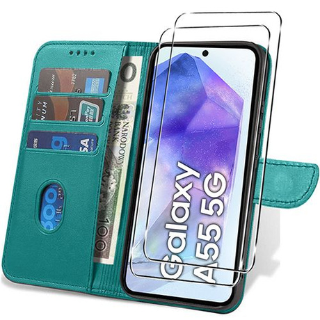 Etui do Samsung Galaxy A55 5G SKÓRZANE portfel SKIN + 2x SZKŁO 9H