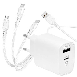 SZYBKA ŁADOWARKA SIECIOWA PD 20W 3A QC + KABEL do Lightning USB-C Micro 3w1