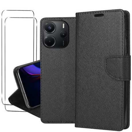 ETUI do Xiaomi Redmi Note 14 5G PORTFEL CASE Z ZAPINKĄ + 2x SZKŁO SZYBKA 9H