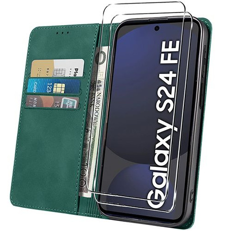 Etui do Samsung Galaxy S24 FE Skórzane Magnetyczne + 2x SZKŁO HARTOWANE 9H