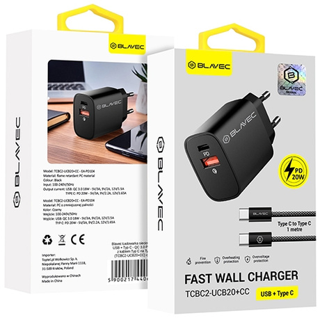 ZESTAW | SZYBKA ŁADOWARKA SIECIOWA USB TYPE-C + KABEL TYPE C | PD20W 3000mA