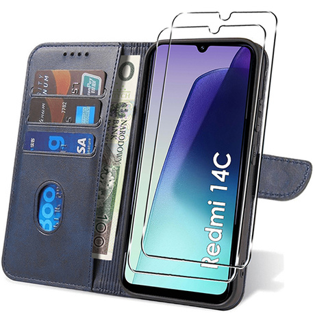 Etui do Xiaomi Redmi 14C SKÓRZANE SKIN + 2x SZKŁO 9H