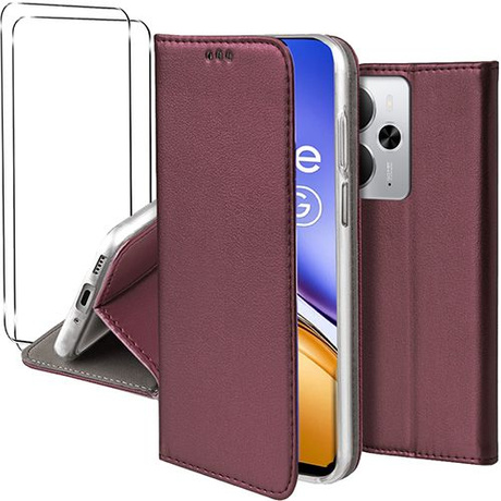 Etui do Realme 14 5G / 14T 5G skórzane magnetyczne z klapką + 2x SZKŁO HARTOWANE
