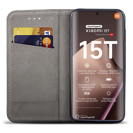 Etui z klapką do Xiaomi 15T SMART MAGNET CASE + 2X SZKŁO HARTOWANE