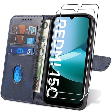 Etui do Xiaomi Redmi 15C 4G / 5G SKÓRZANE SKIN + 2x SZKŁO HARTOWANE 9H