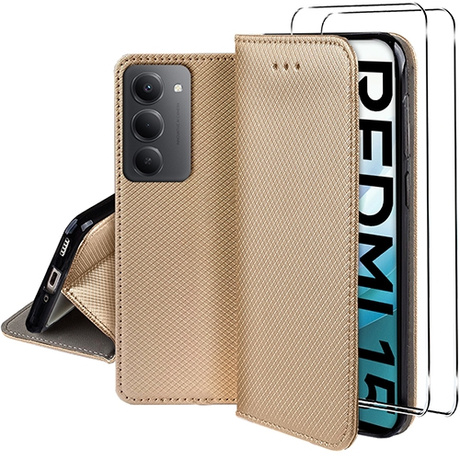 Etui z klapką do Xiaomi Redmi 15 4G / 5G SMART MAGNET CASE + 2X SZKŁO HARTOWANE