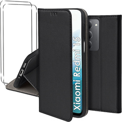 Etui do Xiaomi Redmi 15 4G / 5G skórzane magnetyczne z klapką + 2x SZKŁO HARTOWANE