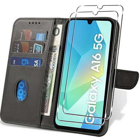 Etui do Samsung Galaxy A16 4G / 5G SKÓRZANE SKIN + 2x SZKŁO