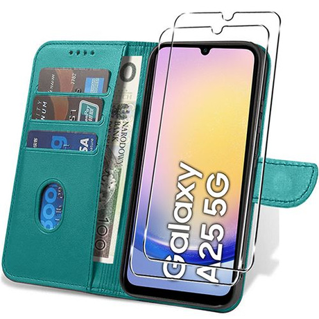 Etui do Samsung Galaxy A25 5G SKÓRZANE portfel SKIN + 2x SZKŁO SZYBKA 9H