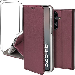 Etui do Samsung Galaxy S25 FE skórzane magnetyczne z klapką + SZKŁO HARTOWANE
